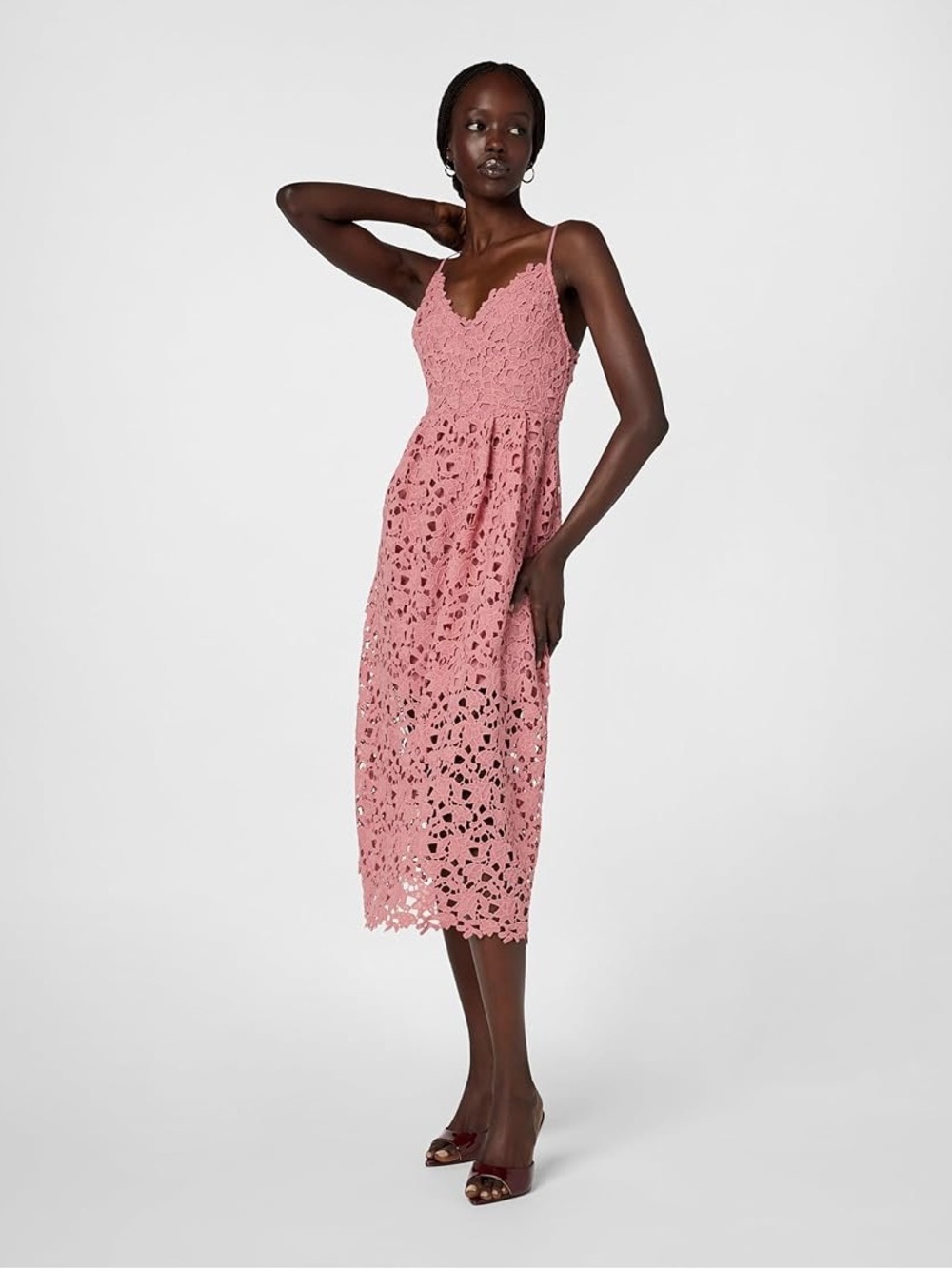 ASTR the Label Lace Fit and Flare Midi Dress Pink Mauve, Large